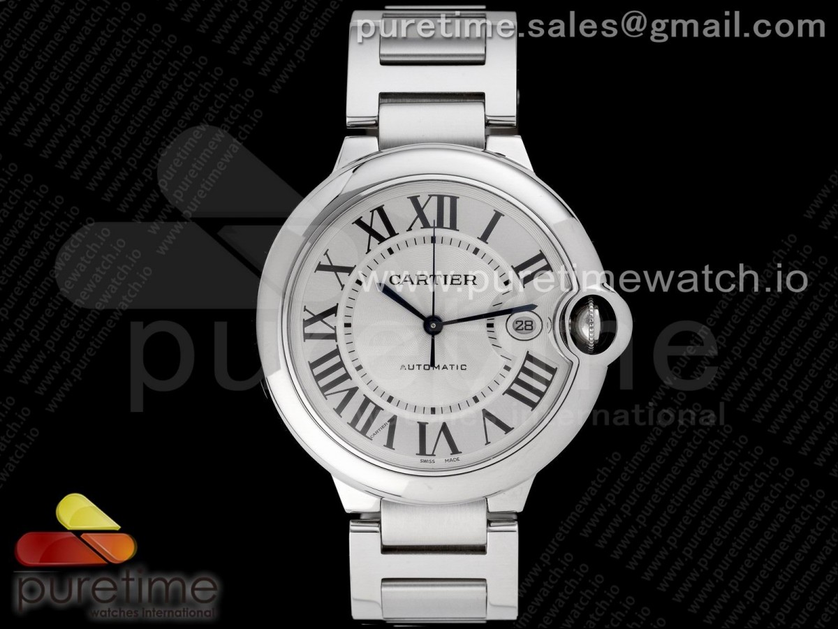 [AF] Cartier Ballon Bleu 42mm SS White Texture Dial on SS Bracelet A2824 V4