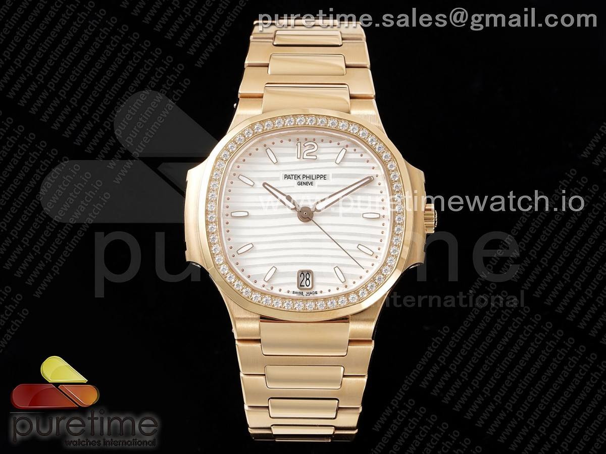 [3KF] Patek Philippe Nautilus 7118 Ladies RG White Dial Diamonds Bezel on RG Bracelet A324 Super Clone