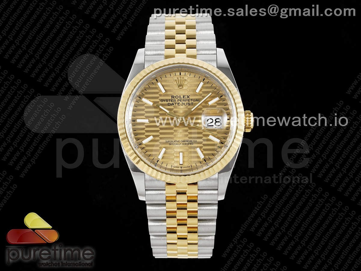 [Clean] Rolex DateJust 36 126233 904L Steel YG Textured Stick Dial on SS/YG Jubilee Bracelet VR3235