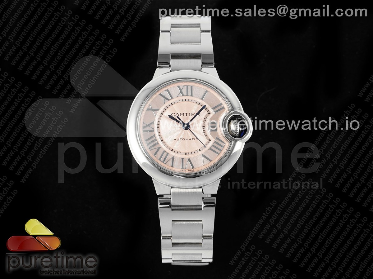 [CHF] Cartier Ballon Bleu 33mm SS Pink Texture Dial on SS Bracelet NH05A