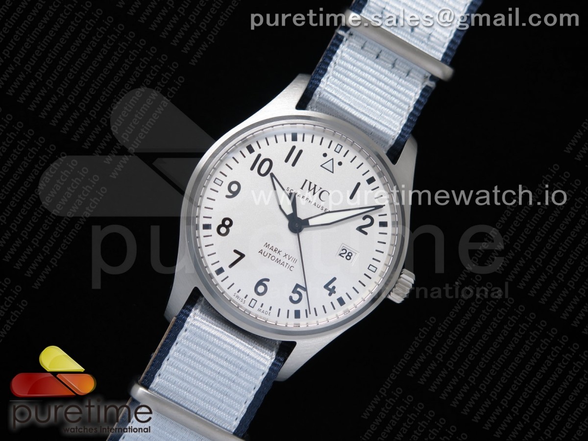 [M+F] IWC Mark XVIII IW327002 SS White Dial on White Nylon Strap A35111 (Free Leather)