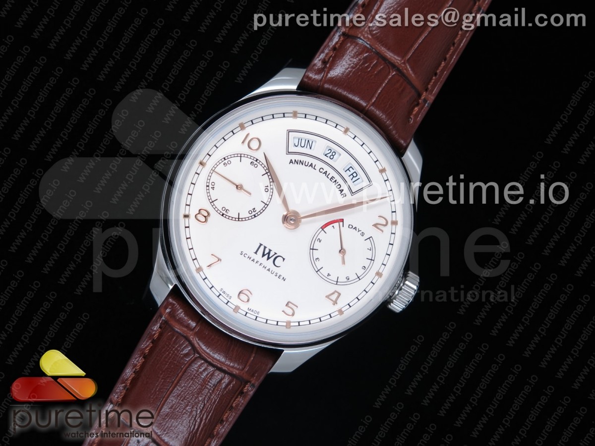 [ZF] IWC Portuguese Real PR Real Annual Calendar IW5035 White Dial RG Markers on Brown Leather Strap A52850