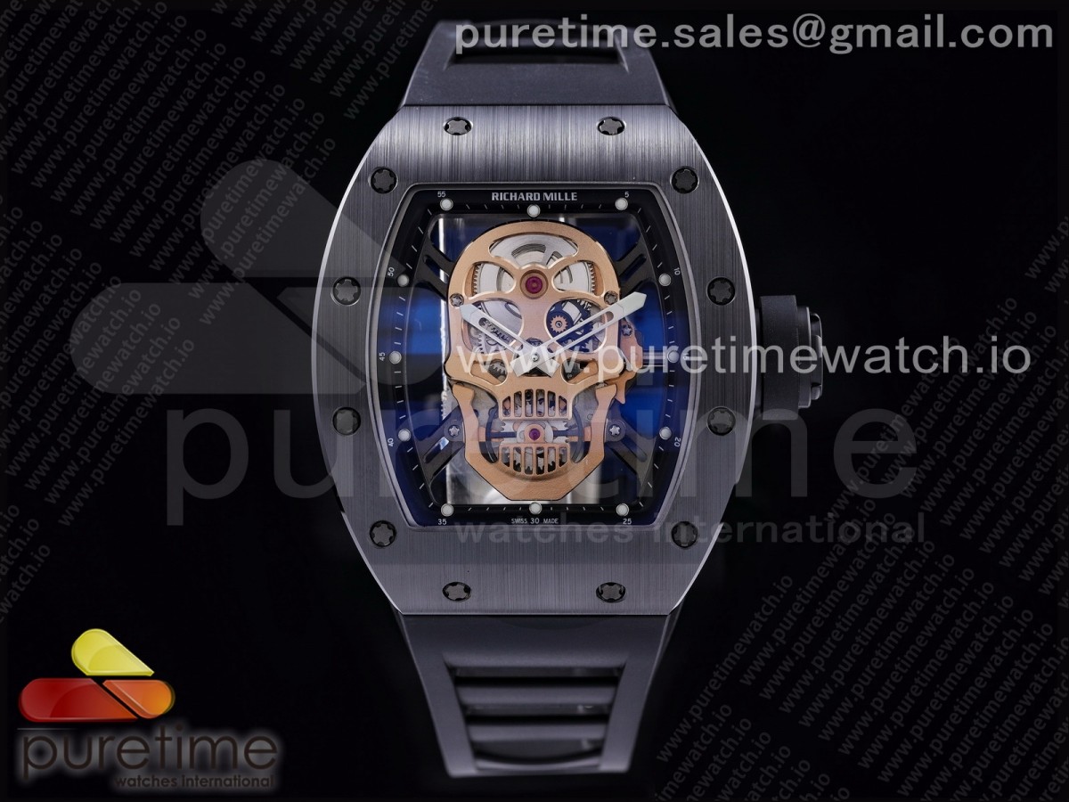 [ZF] Richard Mille RM052 Skull Black Ceramic RG Skeleton Dial on Black Rubber Strap NH05A