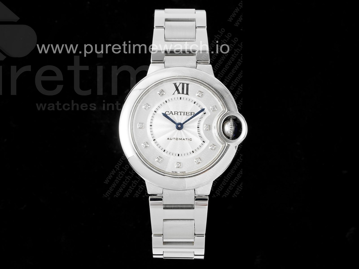 [3KF] Cartier Ballon Bleu 33mm SS White Dial Diamonds Markers on SS Bracelet A076