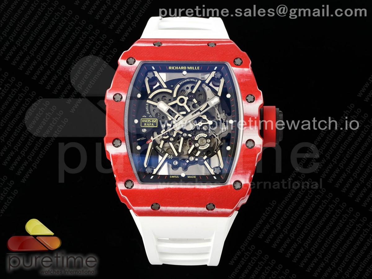 [ZF] Richard Mille RM035-02 Red Carbon Skeleton Dial on White Rubber Strap NH05A V5