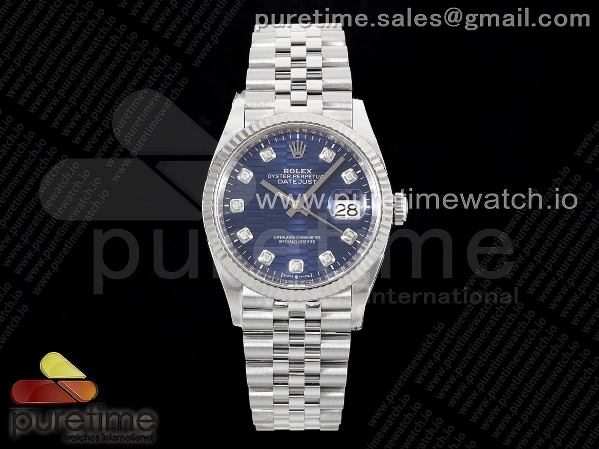 [Clean] Rolex DateJust 36 126234 904L Steel Blue Textured Diamonds Dial on Jubilee Bracelet VR3235