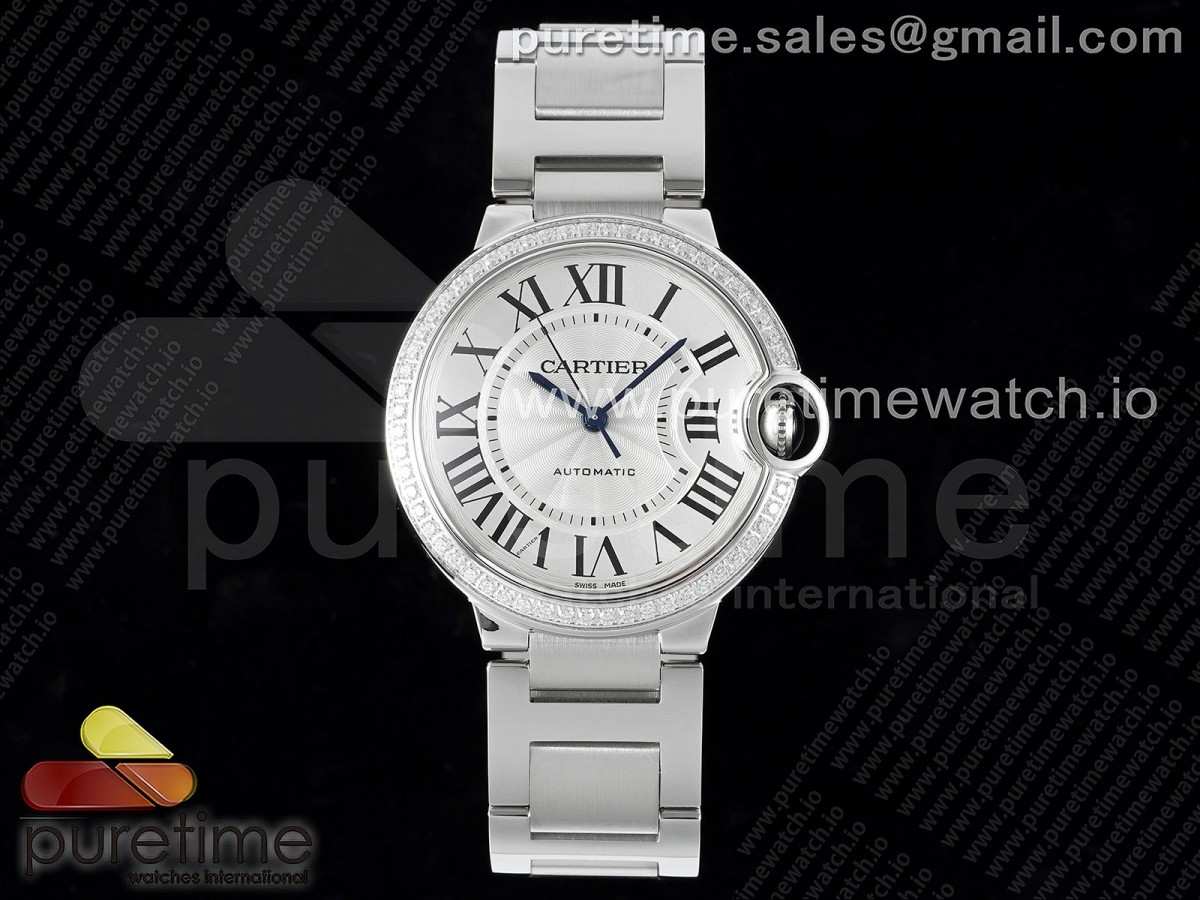 [3KF] Cartier Ballon Bleu 36mm SS White Dial Diamonds Bezel on SS Bracelet A076