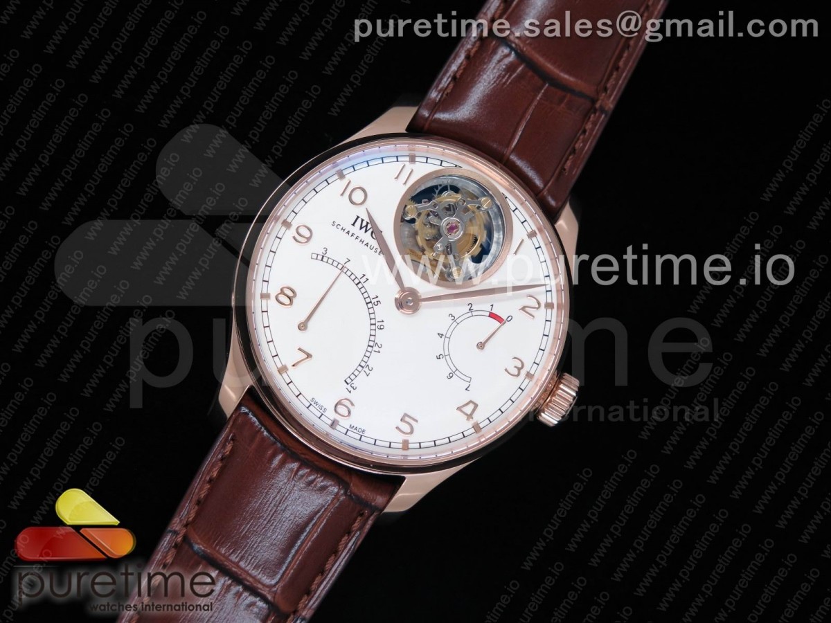 [ZF] IWC Portuguese Tourbillon IW504602 RG White Dial on Brown Leather Strap